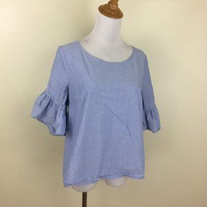 MADEWELL  Light Blue Ruffle Short Sleeve Shirt